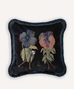 House of Hackney Cushions|Living Room^Amatoria Pansies Medium Cotton Velvet Fringed Cushion