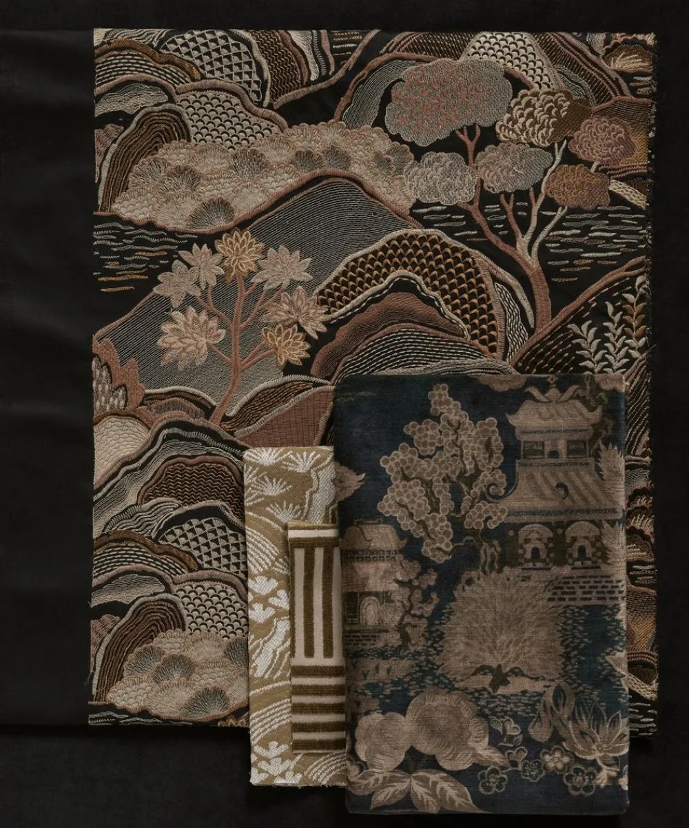 Liberty Interiors Furnishing Fabrics^Archive Geo Marsden Velvet in Kelp