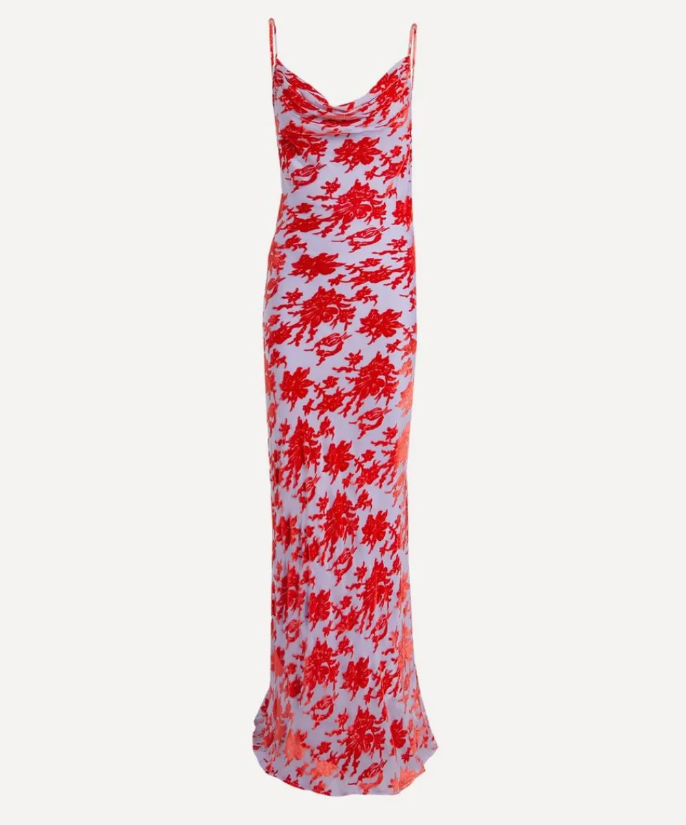 Rat & Boa Dresses^Athena Red Silk Devoreé Maxi Dress