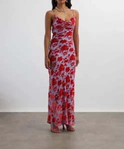 Rat & Boa Dresses^Athena Red Silk Devoreé Maxi Dress