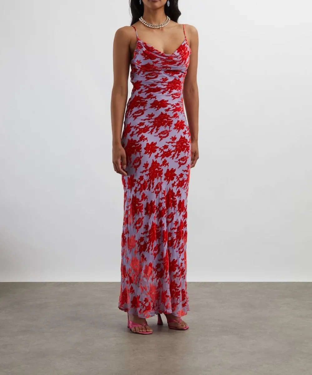 Rat & Boa Dresses^Athena Red Silk Devoreé Maxi Dress