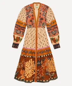 FARM Rio Dresses^Beige Ainika Flora V-Neck Midi-Dress