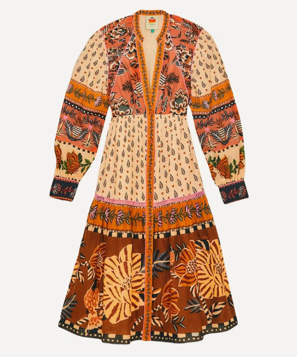 FARM Rio Dresses^Beige Ainika Flora V-Neck Midi-Dress