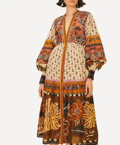 FARM Rio Dresses^Beige Ainika Flora V-Neck Midi-Dress