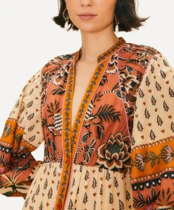 FARM Rio Dresses^Beige Ainika Flora V-Neck Midi-Dress