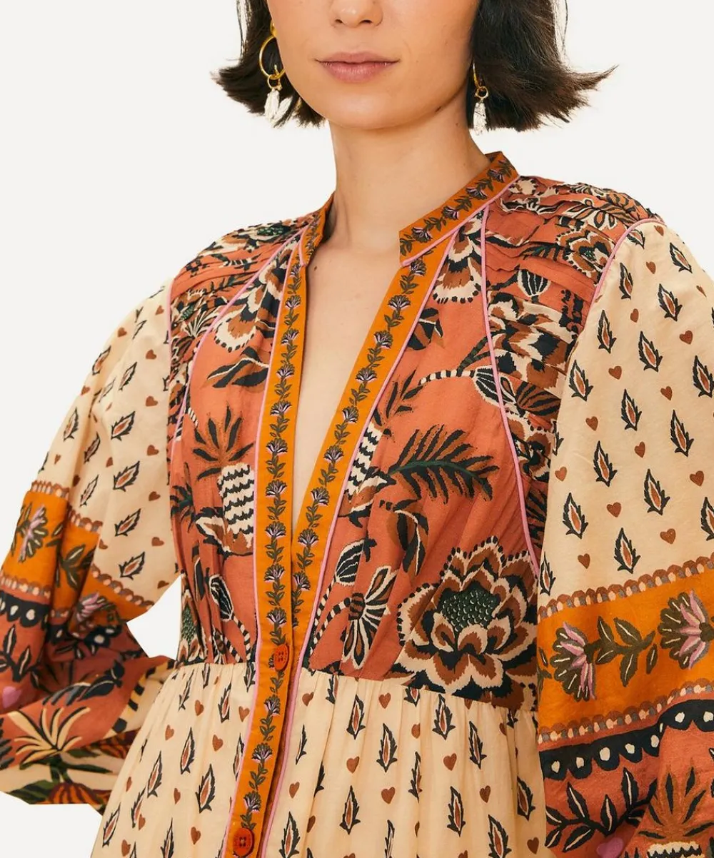 FARM Rio Dresses^Beige Ainika Flora V-Neck Midi-Dress