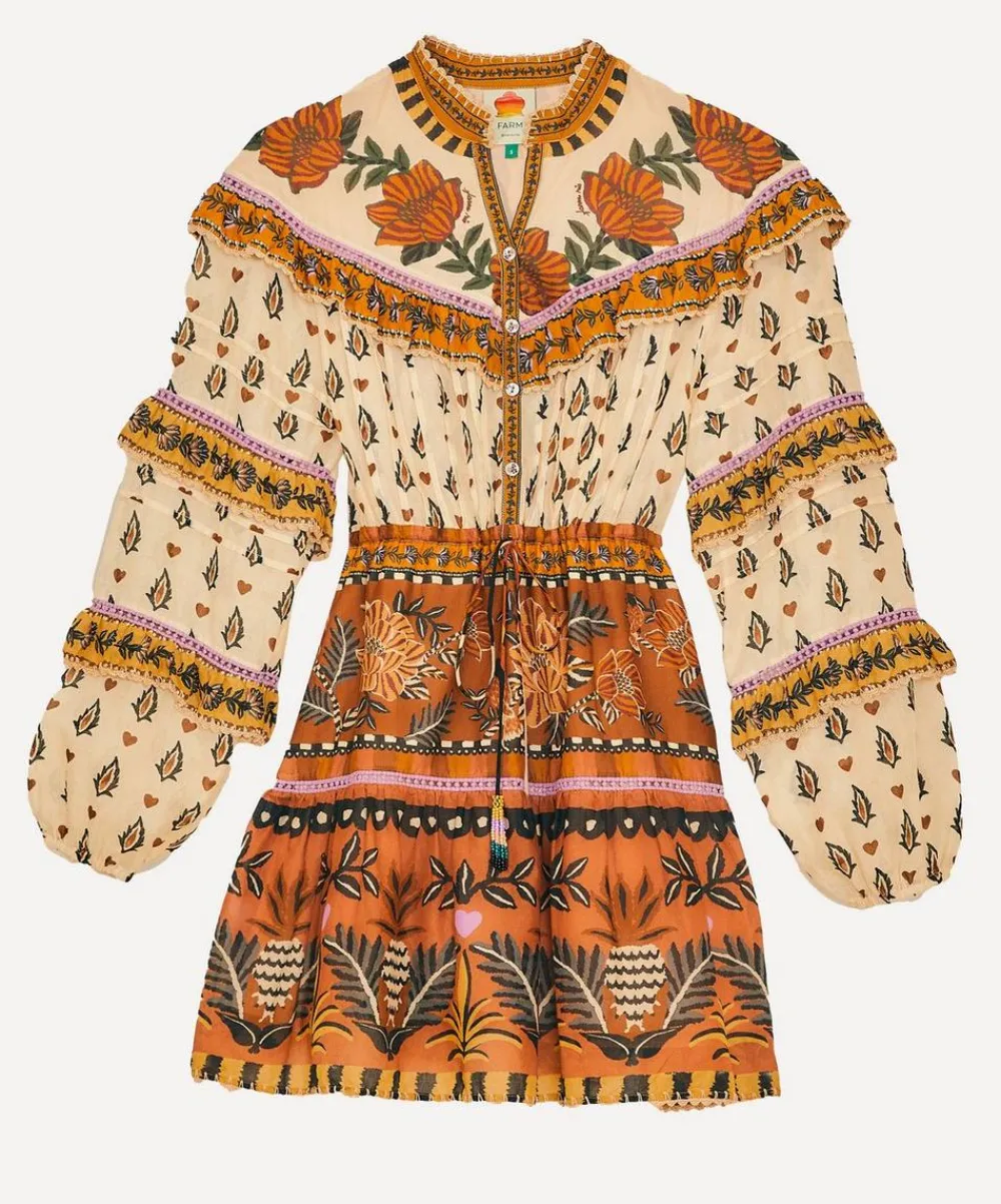 FARM Rio Dresses^Beige Ainika Floral Ruffle Mini-Dress