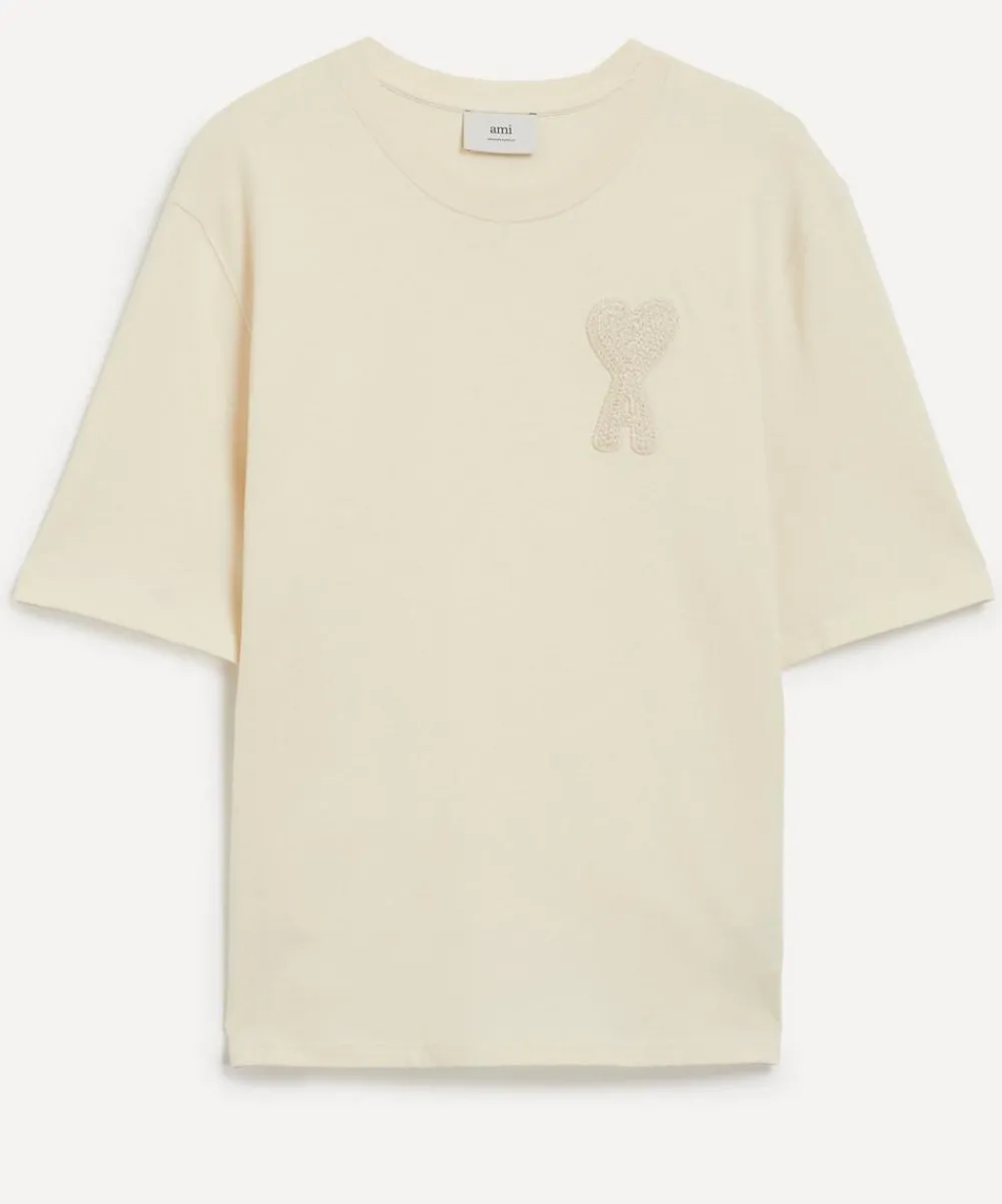 Ami Tops^Beige de Coeur Patch T-Shirt