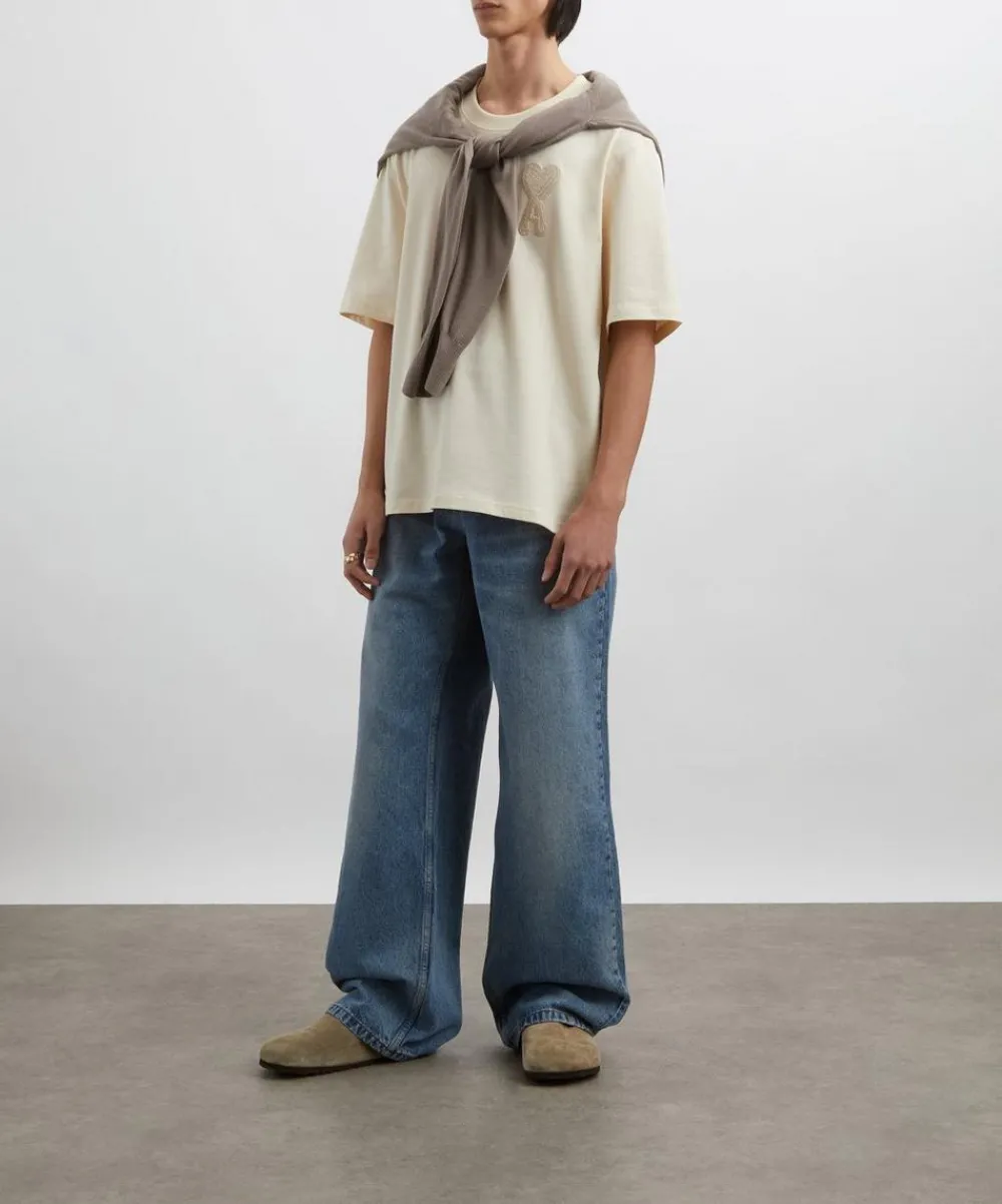 Ami Tops^Beige de Coeur Patch T-Shirt