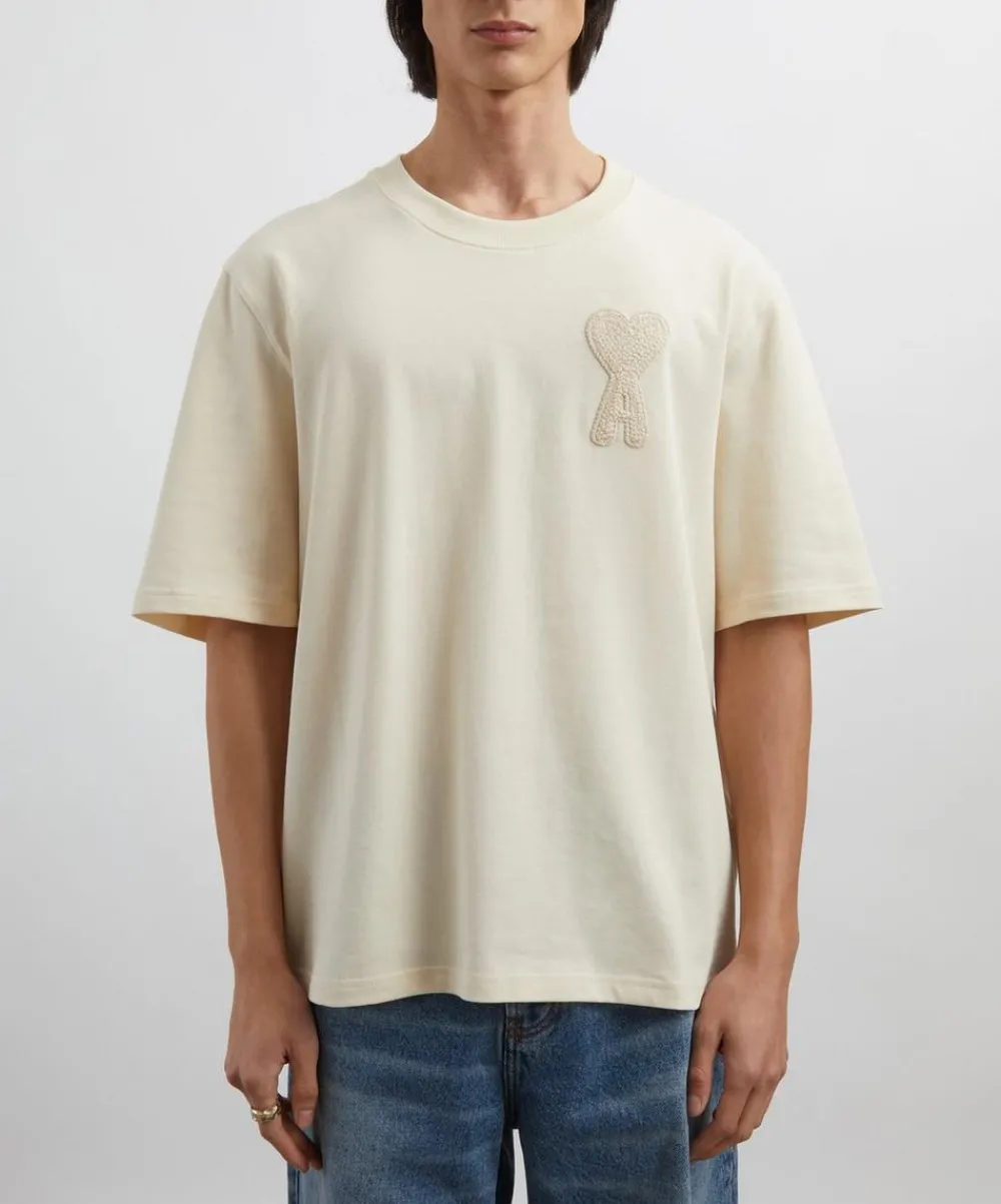 Ami Tops^Beige de Coeur Patch T-Shirt