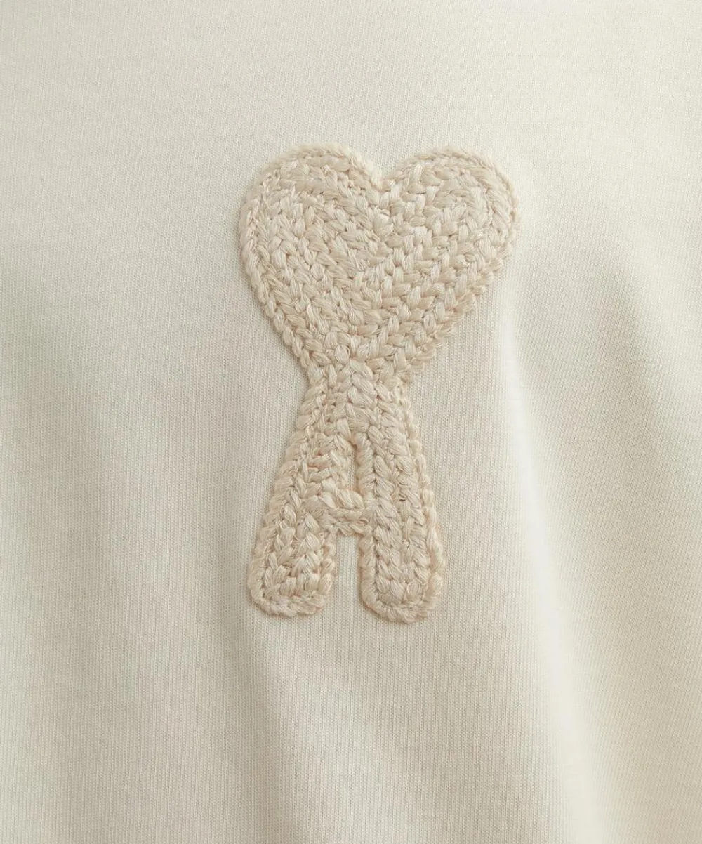 Ami Tops^Beige de Coeur Patch T-Shirt