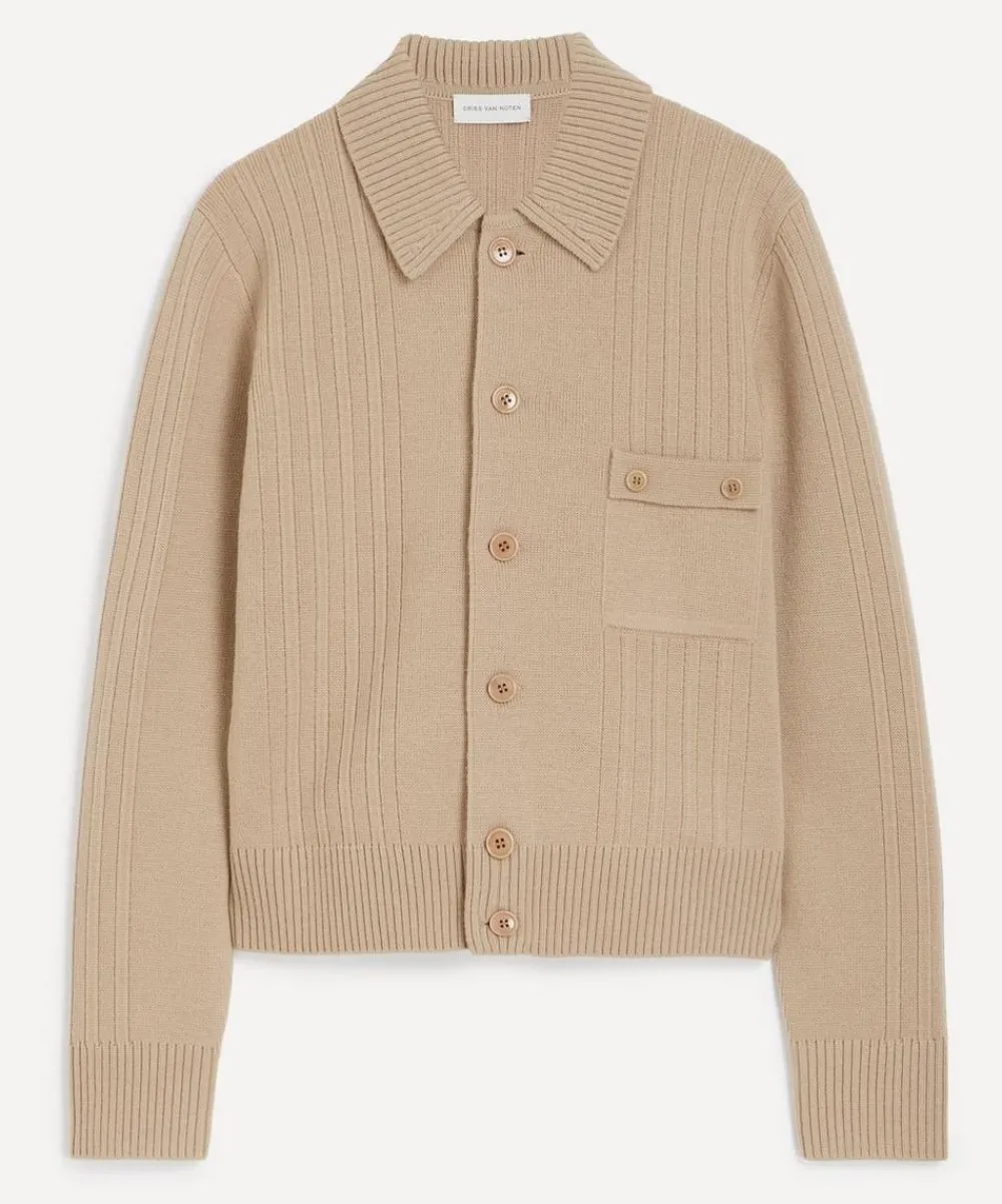 Dries Van Noten Knitwear & Sweats^Beige Ribbed Wool Cardigan