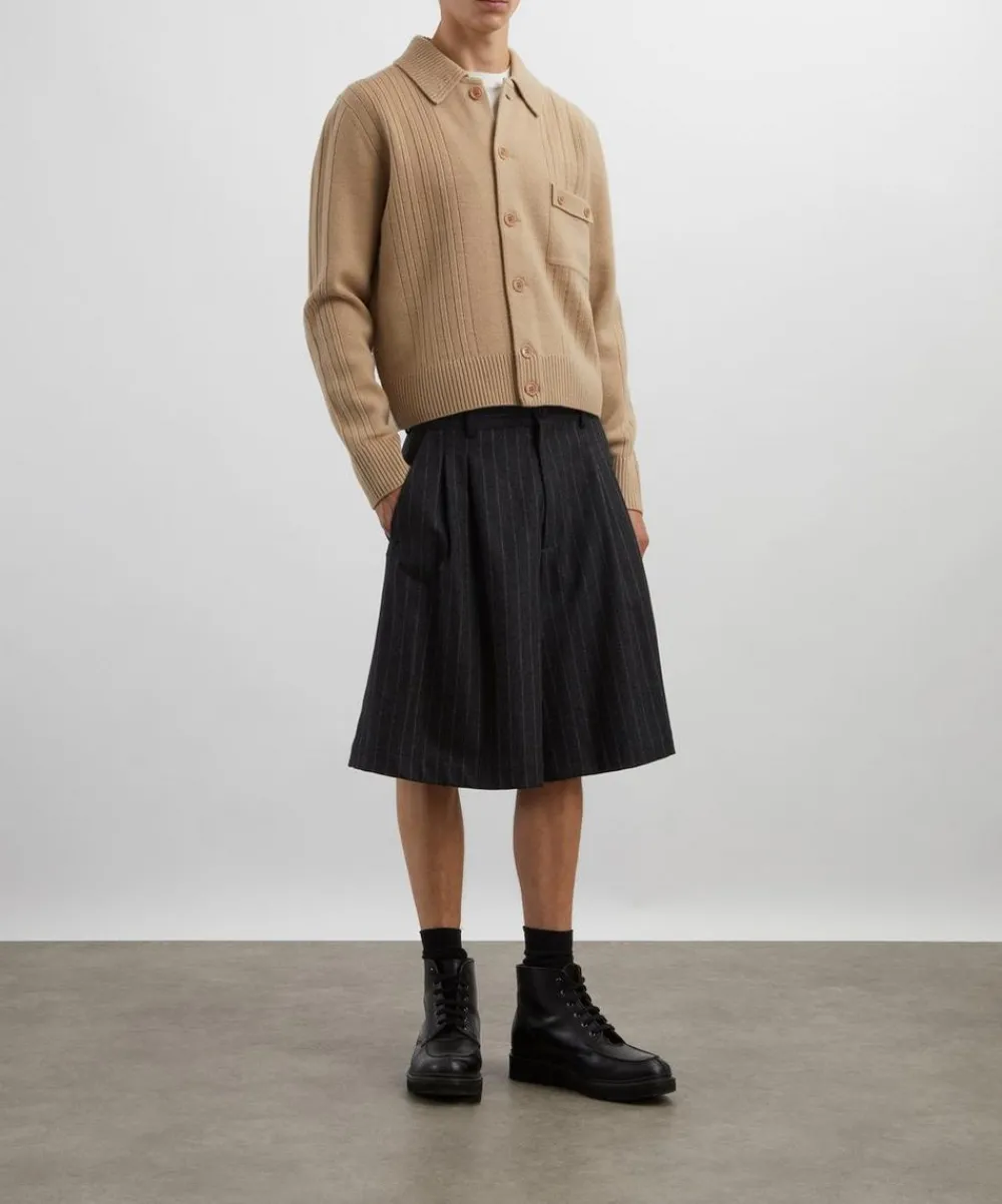 Dries Van Noten Knitwear & Sweats^Beige Ribbed Wool Cardigan