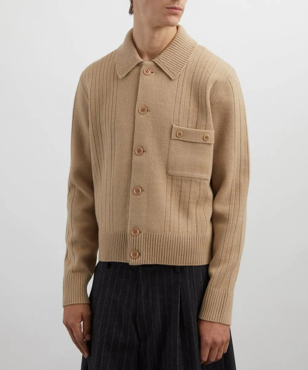 Dries Van Noten Knitwear & Sweats^Beige Ribbed Wool Cardigan