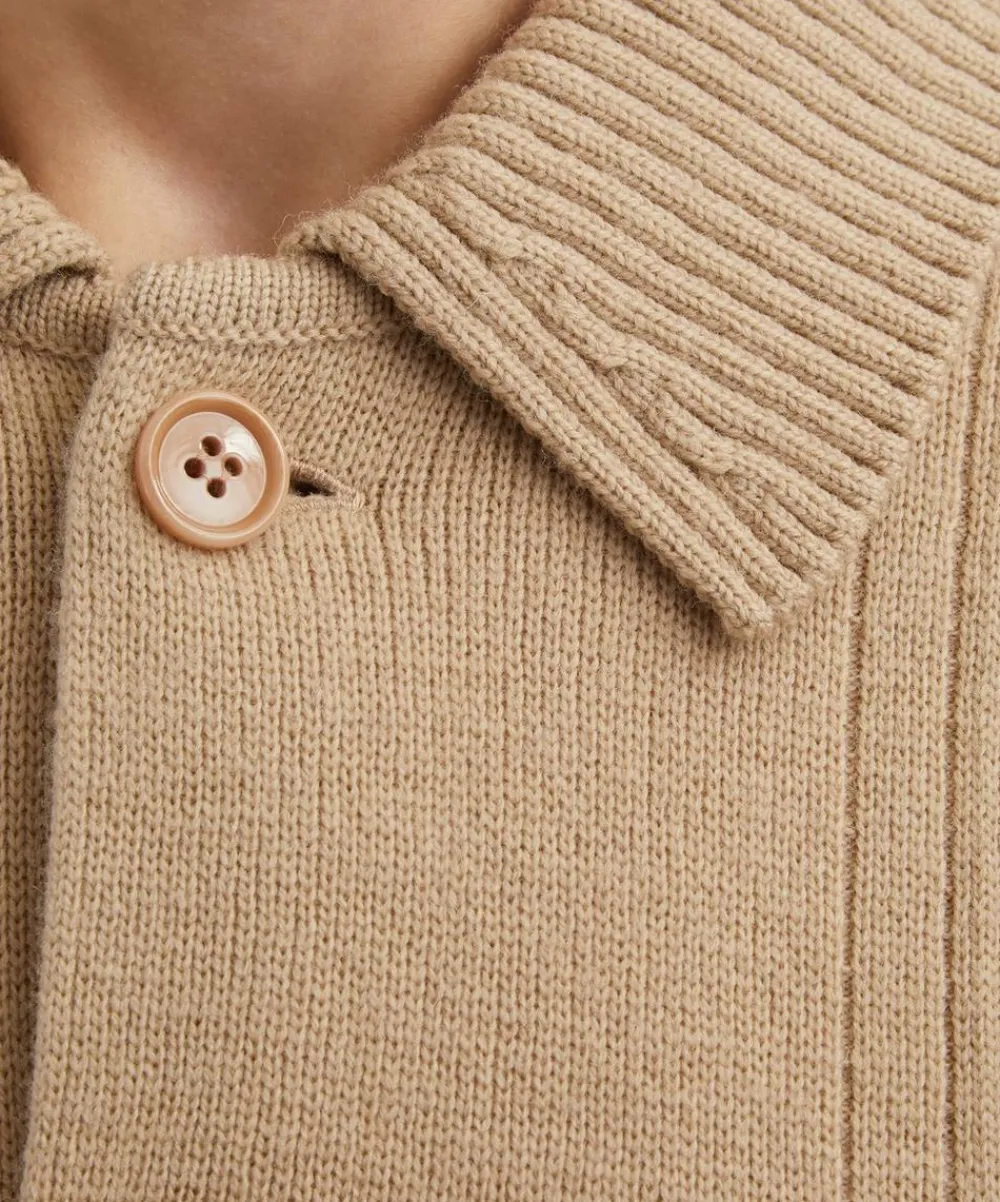Dries Van Noten Knitwear & Sweats^Beige Ribbed Wool Cardigan