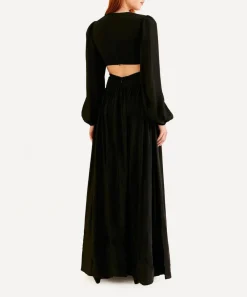 FARM Rio Dresses^Black Cut-Out Long-Sleeve Maxi-Dress