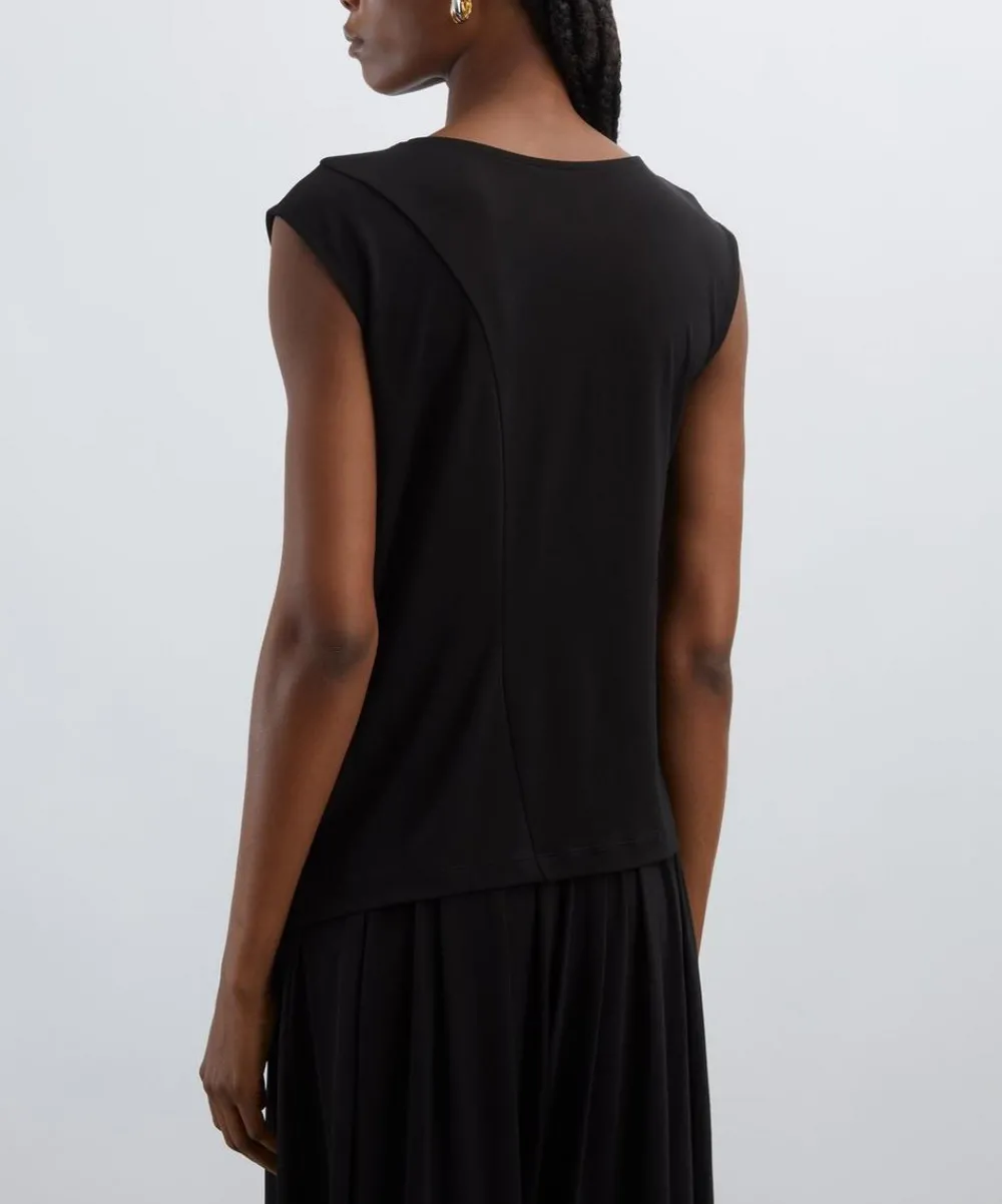 Issey Miyake Tops^Black DRAPE JERSEY-56 Top