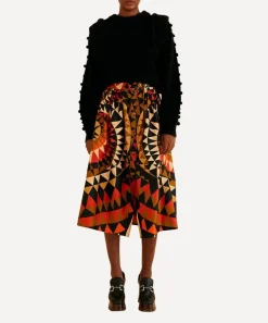 FARM Rio Skirts^Black Heart Deco Button Down Midi-Skirt