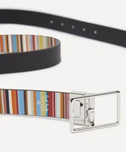 Paul Smith Belts^Black Leather Reversible Signature Stripe Belt