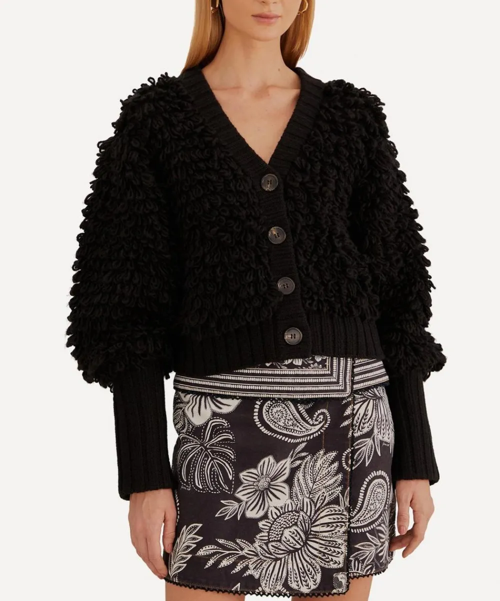 FARM Rio Knitwear^Black Textured V-Neck Cardigan