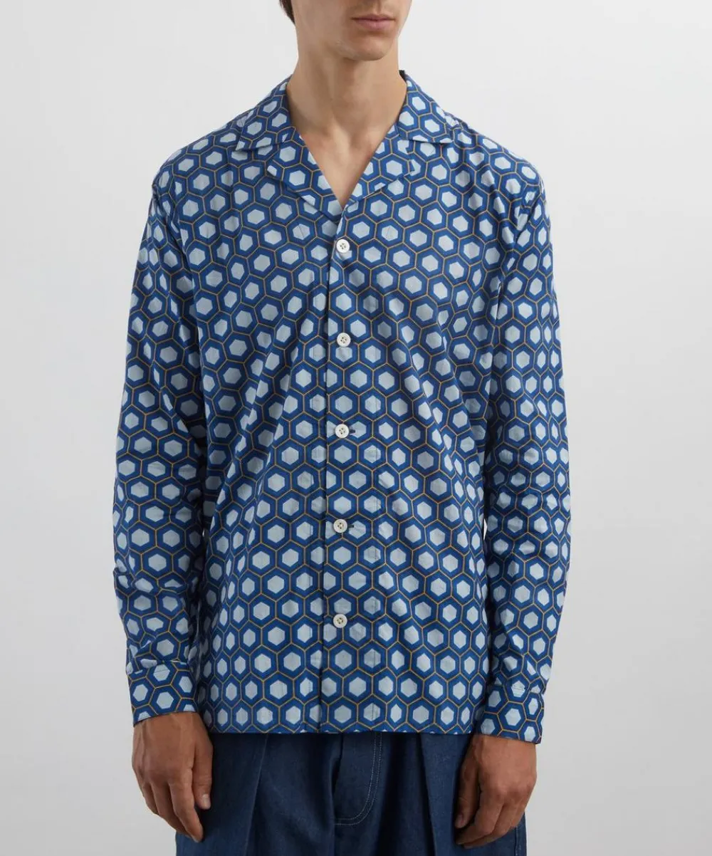 SMR Days Shirts^Blue Block Geometric Print Paloma Cotton Shirt