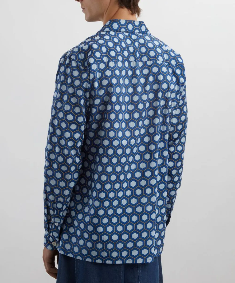 SMR Days Shirts^Blue Block Geometric Print Paloma Cotton Shirt