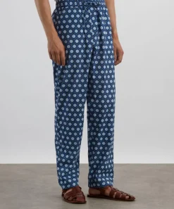 SMR Days Trousers^Blue Block Print Cotton Malibu Trousers
