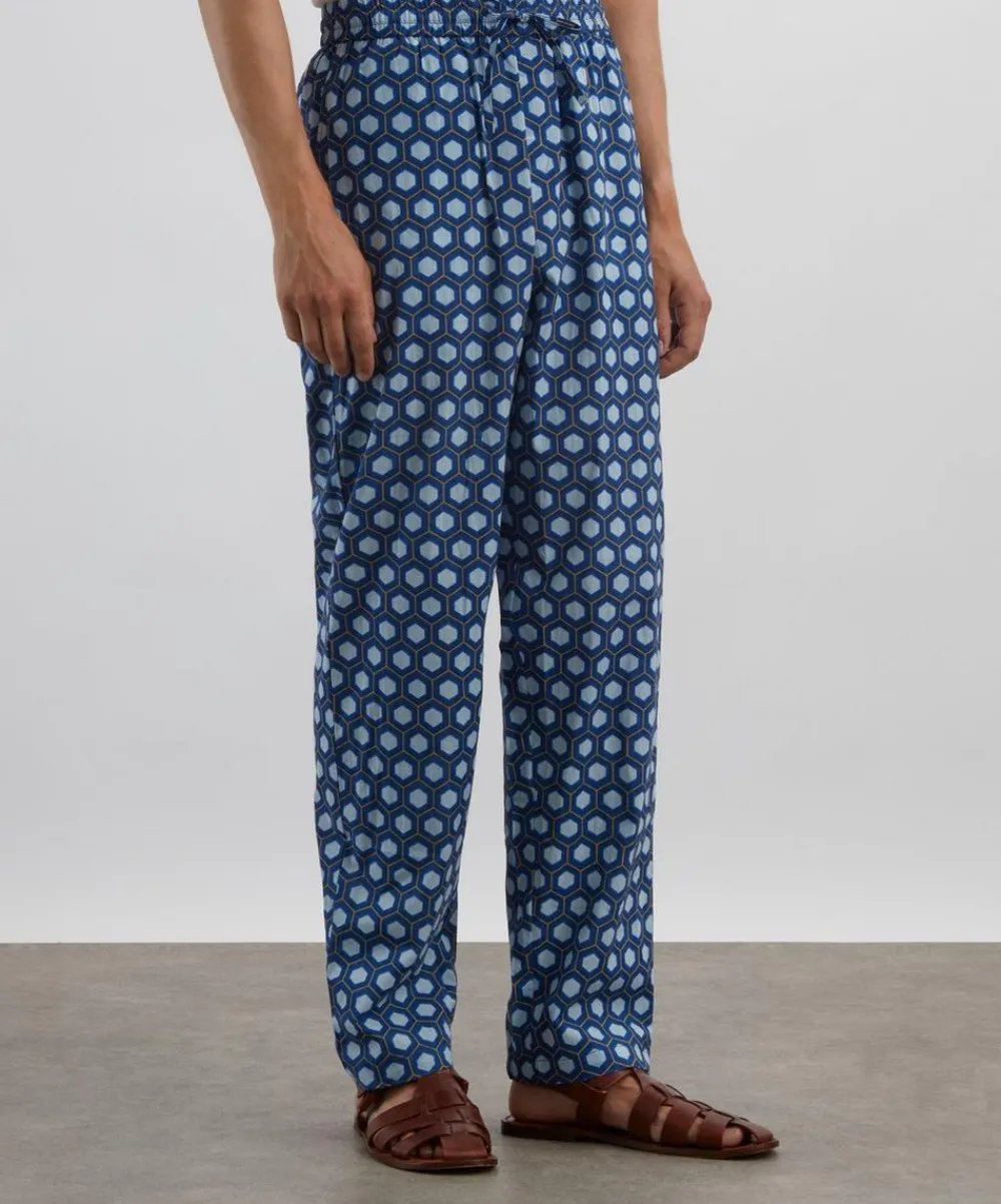SMR Days Trousers^Blue Block Print Cotton Malibu Trousers