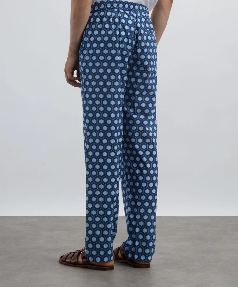 SMR Days Trousers^Blue Block Print Cotton Malibu Trousers