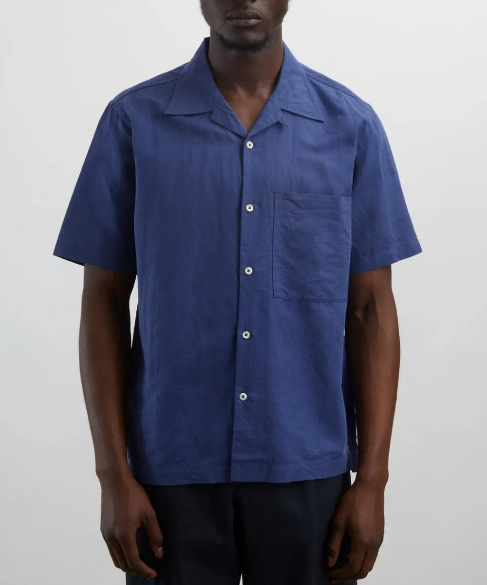Universal Works Shirts^Blue Linen Camp Shirt