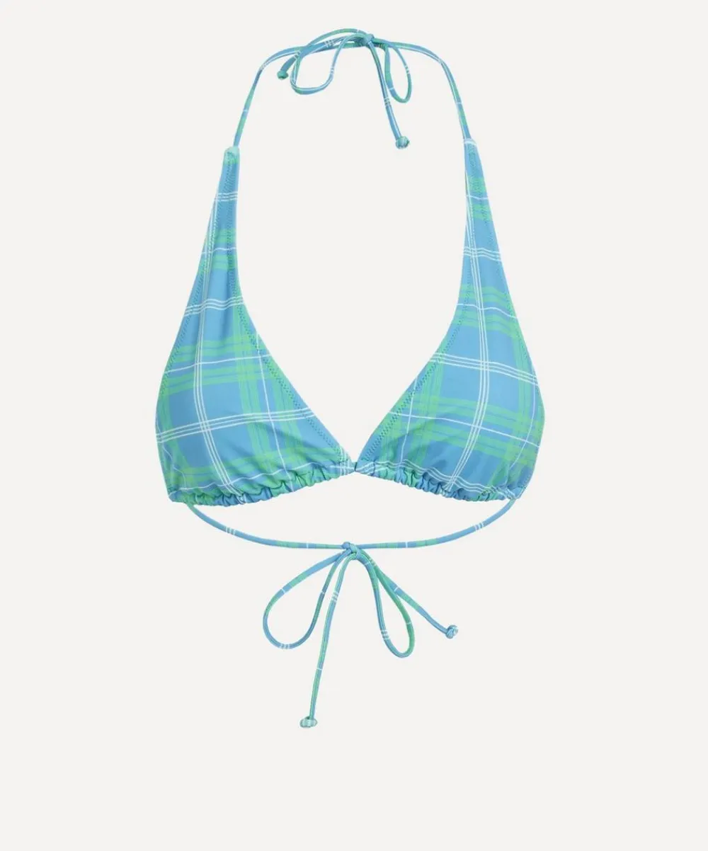 Fruity Booty Swimwear^Blue-Green Check Triangle Bikini Top
