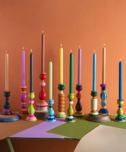 Ian Snow Candles & Candle Holders^Bright Tones Wooden Candlestick