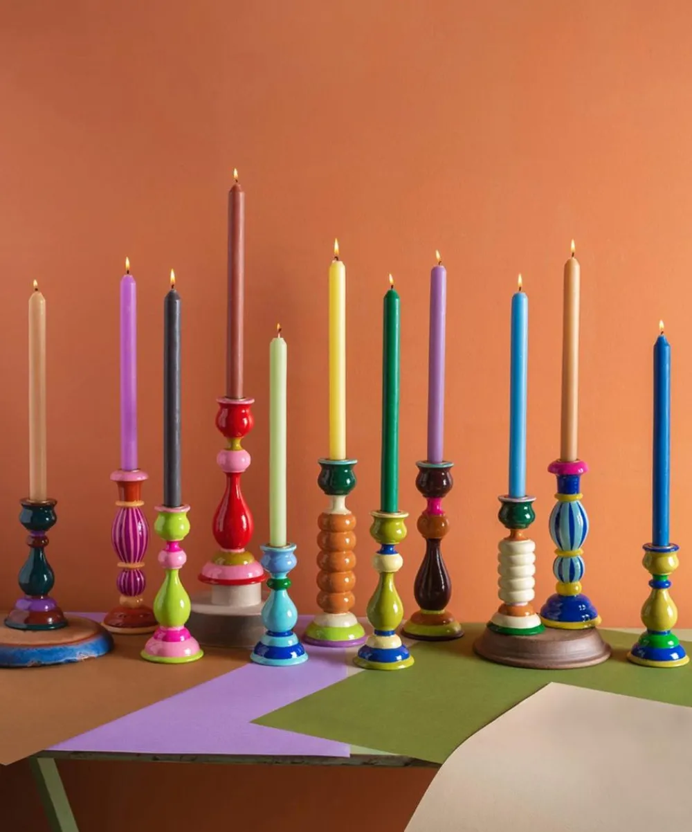 Ian Snow Candles & Candle Holders^Bright Tones Wooden Candlestick