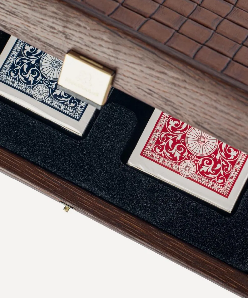 Manopoulos Stationery And Games^Brown Leather Knitted Wooden Card Case