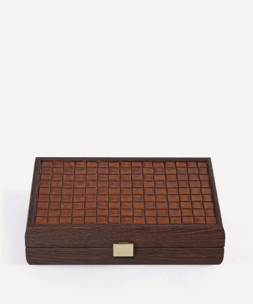 Manopoulos Stationery And Games^Brown Leather Knitted Wooden Card Case