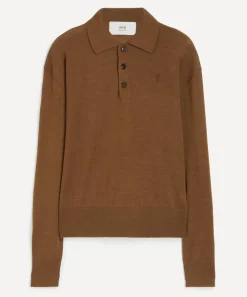 Ami Knitwear & Sweats^Brown Wool de Coeur Polo