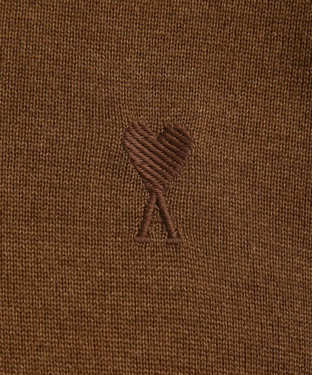 Ami Knitwear & Sweats^Brown Wool de Coeur Polo