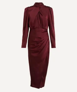 Self-Portrait Dresses^Burgundy Satin Midi Dress