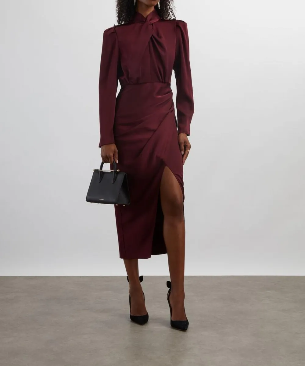Self-Portrait Dresses^Burgundy Satin Midi Dress