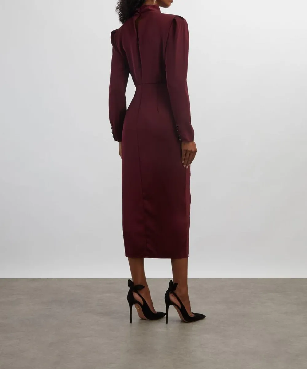 Self-Portrait Dresses^Burgundy Satin Midi Dress