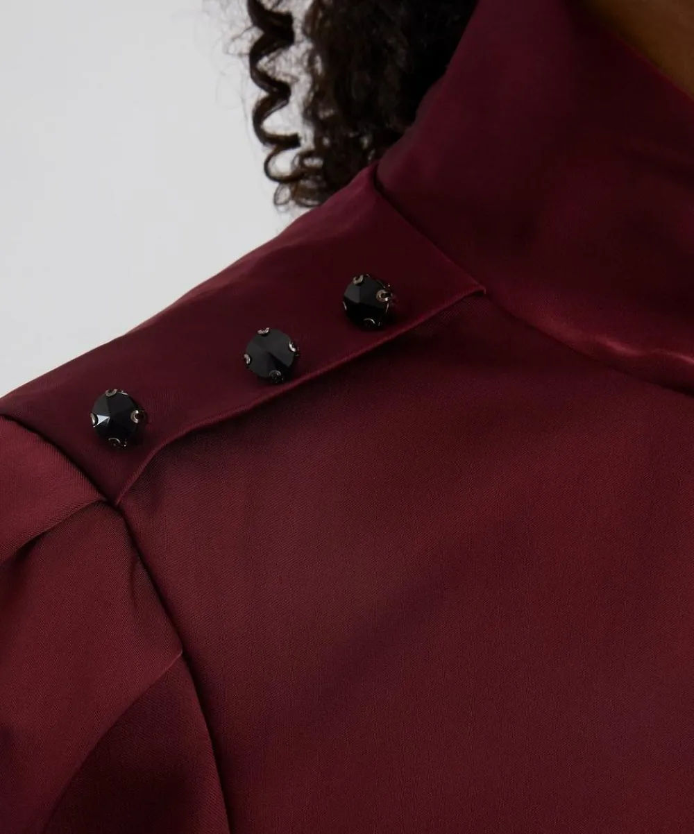 Self-Portrait Dresses^Burgundy Satin Midi Dress