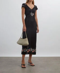 RIXO Dresses^Carey Orchard Embroidery Black Midi Dress