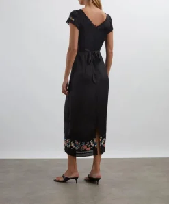 RIXO Dresses^Carey Orchard Embroidery Black Midi Dress