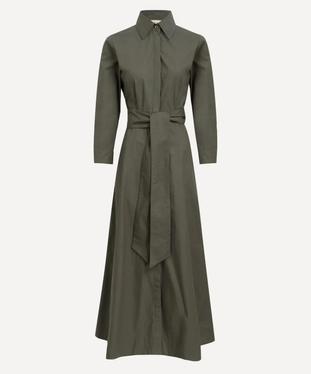 Mondo Corsini Dresses^Cervo Dark Khaki Cotton Poplin Shirt Dress