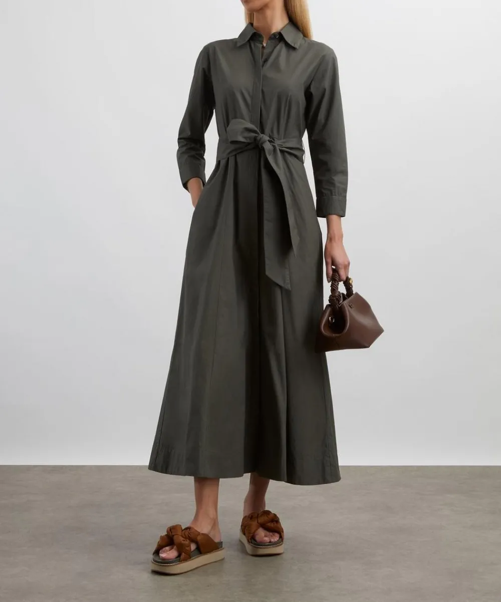 Mondo Corsini Dresses^Cervo Dark Khaki Cotton Poplin Shirt Dress