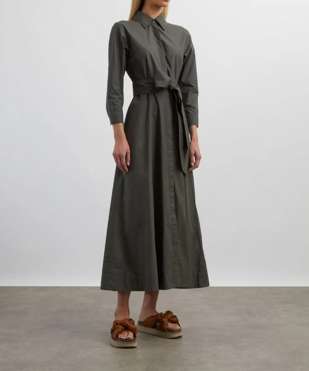 Mondo Corsini Dresses^Cervo Dark Khaki Cotton Poplin Shirt Dress