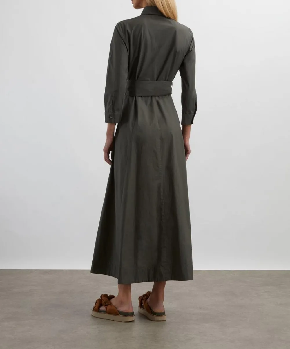 Mondo Corsini Dresses^Cervo Dark Khaki Cotton Poplin Shirt Dress