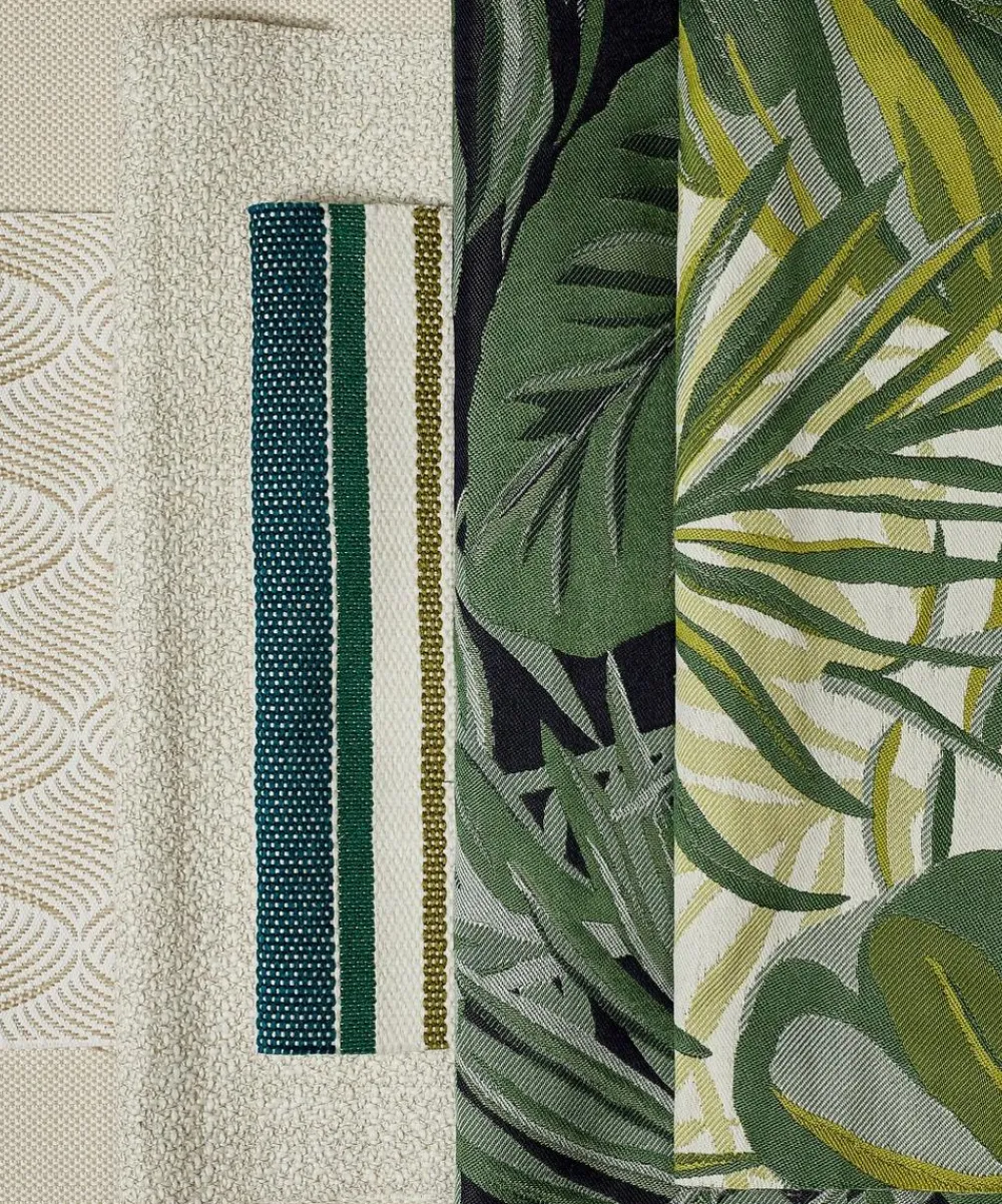 Liberty Interiors Furnishing Fabrics^Chile Palm Lovell Jacquard in Jade – Outdoor