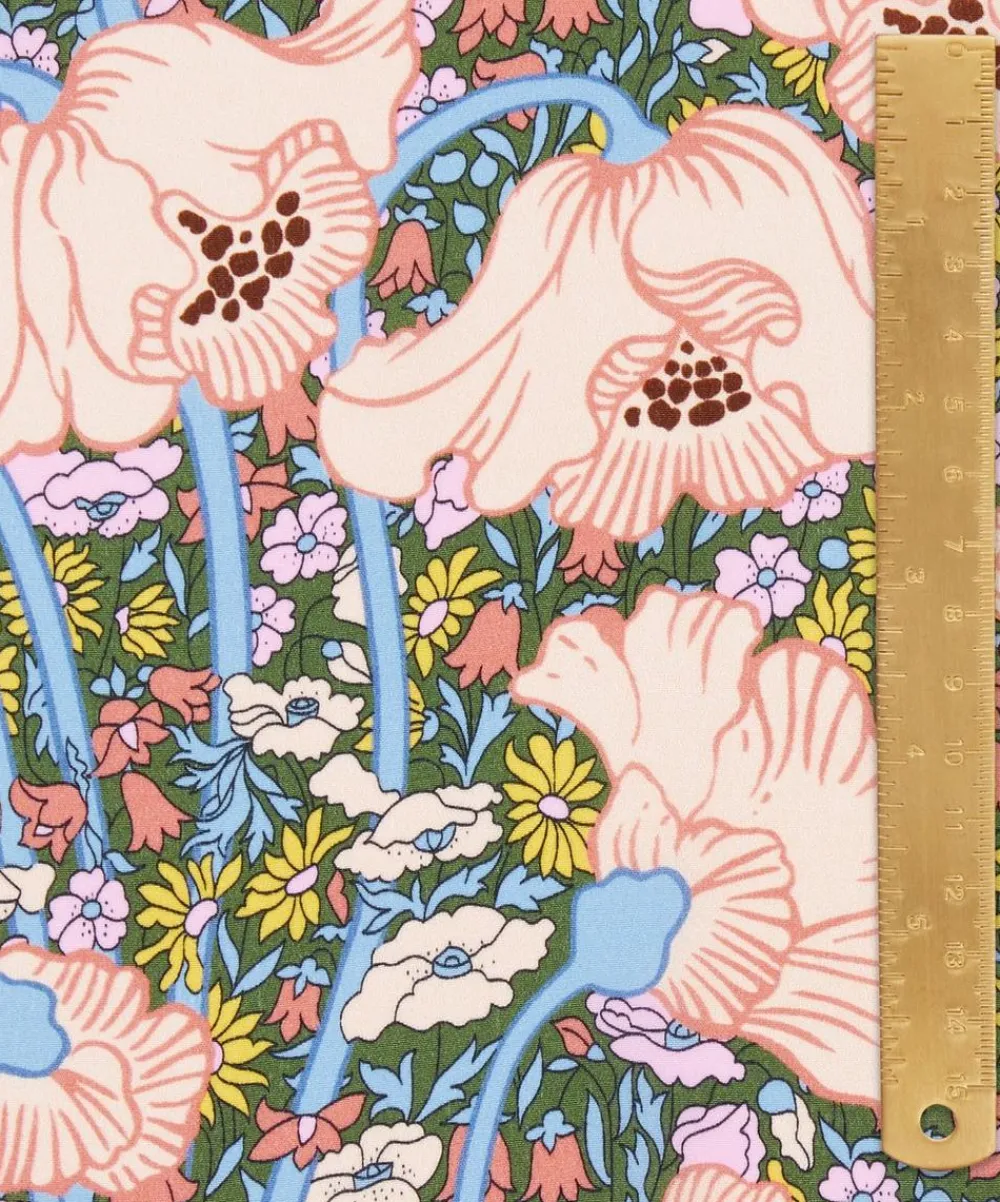 Liberty Fabrics Crepe De Chine^Clementina Poppy Crepe de Chine
