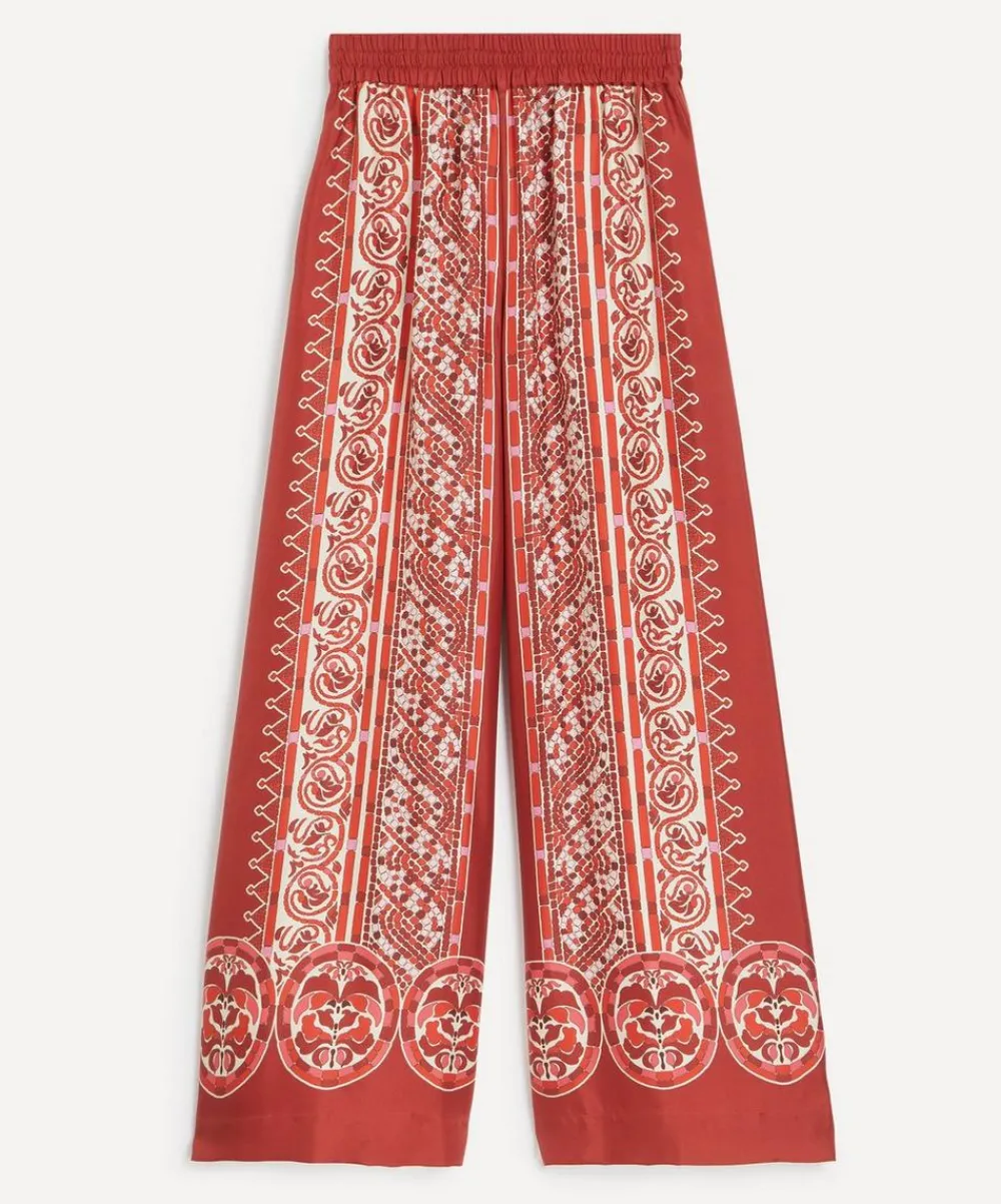 La DoubleJ Trousers & Shorts^Cobra Placée Red Silk Twill Palazzo Trousers